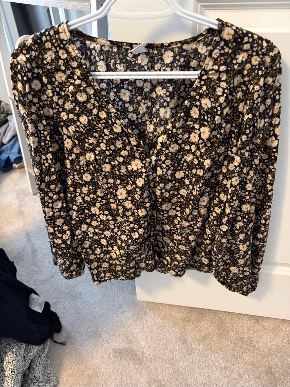 Old Navy Black Floral Wrap-Style Blouse